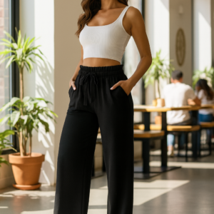 pantalón palazo con cinto tiro alto paquete x5