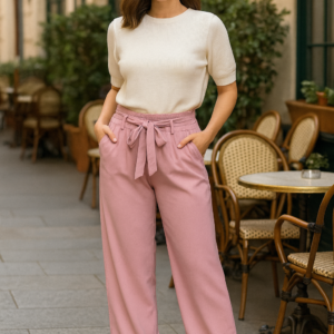 pantalón palazo con cinto tiro alto paquete x5