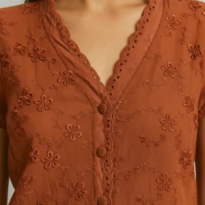 blusa camisa mujer manga corta broderie