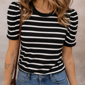 remeras blusas manga corta frunce estampa rayas talle Único