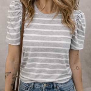 remeras blusas manga corta frunce estampa rayas talle Único