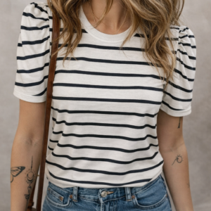 remeras blusas manga corta frunce estampa rayas talle Único