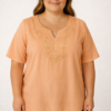 blusa fibrana bordado escote v talles grandes