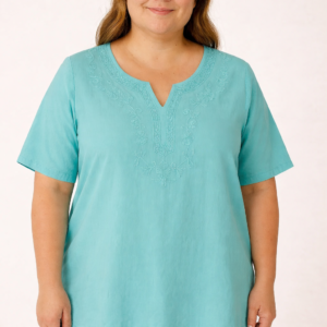 blusa fibrana bordado escote v talles grandes
