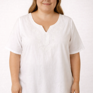 blusa fibrana bordado escote v talles grandes