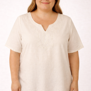 blusa fibrana bordado escote v talles grandes