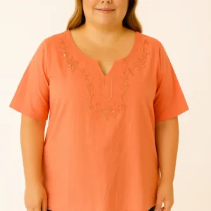 blusa fibrana bordado escote v talles grandes